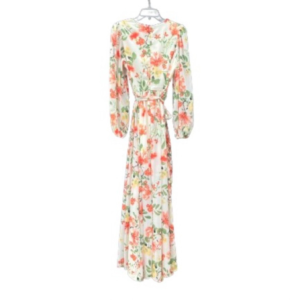 Anthropologie Long Maxi Dress Orange and Green Floral Print Womens long sleeves